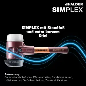 SIMPLEX-Schonhammer, Gummikomposition, mit Standfuß / Superplastik; mit Tempergussgehäuse und hochwertigem extra kurzen Holzstiel | D=80 mm / Stielausführung=extra kurz | 3027.282