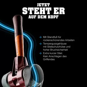 SIMPLEX-Schonhammer, Gummikomposition, mit Standfuß / Superplastik; mit Tempergussgehäuse und hochwertigem extra kurzen Holzstiel | D=80 mm / Stielausführung=extra kurz | 3027.282
