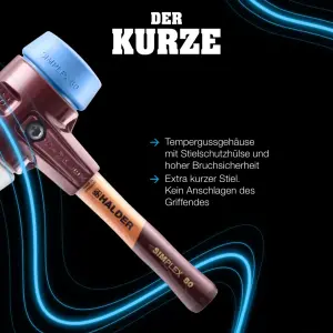 SIMPLEX-Schonhammer, Gummikomposition, mit Standfuß / TPE-mid; mit Tempergussgehäuse und hochwertigem extra kurzen Holzstiel | D=80 mm / Stielausführung=extra kurz | 3023.282