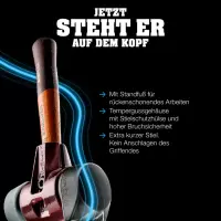 SIMPLEX-Schonhammer, Gummikomposition, mit Standfuß / TPE-mid; mit Tempergussgehäuse und hochwertigem extra kurzen Holzstiel | D=80 mm / Stielausführung=extra kurz | 3023.282