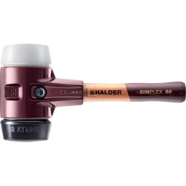 SIMPLEX-Schonhammer, Gummikomposition / Superplastik; mit Tempergussgehäuse und hochwertigem extra kurzen Holzstiel | D=80 mm / Stielausführung=extra kurz | 3027.082