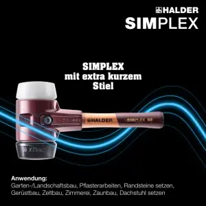 SIMPLEX-Schonhammer, Gummikomposition / Superplastik; mit Tempergussgehäuse und hochwertigem extra kurzen Holzstiel | D=80 mm / Stielausführung=extra kurz | 3027.082
