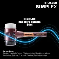 SIMPLEX-Schonhammer, Gummikomposition / Superplastik; mit Tempergussgehäuse und hochwertigem extra kurzen Holzstiel | D=80 mm / Stielausführung=extra kurz | 3027.082
