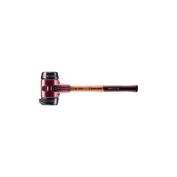 SIMPLEX-Schonhammer, Gummikomposition, mit Standfuß; mit Tempergussgehäuse und hochwertigem Holzstiel | D=80 mm | 3022.280