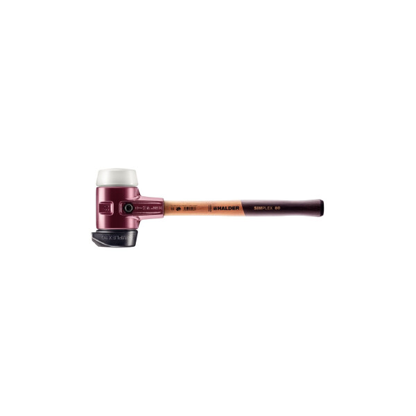 SIMPLEX-Schonhammer, Gummikomposition, mit Standfuß / Superplastik; mit Tempergussgehäuse und hochwertigem Holzstiel | D=80 mm | 3027.280