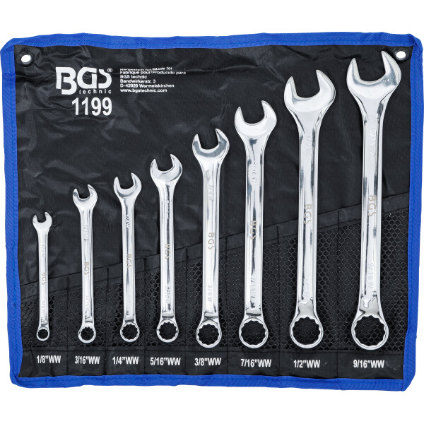 BGS 1199 Maul-Ringschlüssel-Satz | Zollgrößen | SW 1/8" - 9/16" Withworth | 8-tlg.