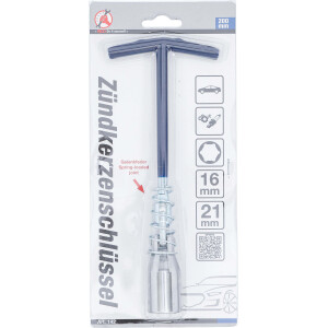 BGS Diy 142 Zündkerzenschlüssel mit T-Griff, Gelenkfeder | Sechskant SW 16 mm / SW 21 mm