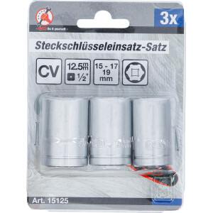 BGS Diy 15125 Steckschlüsseleinsatz-Satz | Antrieb 12,5 mm (1/2") | SW 15 - 17 - 19 mm | 3-tlg.