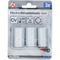 BGS Diy 15125 Steckschlüsseleinsatz-Satz | Antrieb 12,5 mm (1/2") | SW 15 - 17 - 19 mm | 3-tlg.