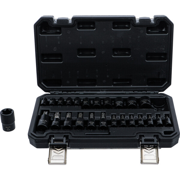 BGS Diy 20124 Bit-Einsatz-/Steckschlüssel-Einsatz-Satz | Antrieb Innenvierkant 6,3 mm (1/4"), 10 mm (3/8"), 12,5 mm (1/2") | E-Profil / T-Profil (für Torx) | 25-tlg.