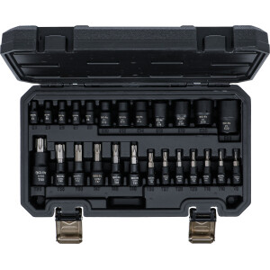 BGS Diy 20124 Bit-Einsatz-/Steckschlüssel-Einsatz-Satz | Antrieb Innenvierkant 6,3 mm (1/4"), 10 mm (3/8"), 12,5 mm (1/2") | E-Profil / T-Profil (für Torx) | 25-tlg.