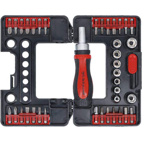 BGS Diy 20138 Bit-/Steckschlüssel-Einsatz-Satz | mit Ratschen-Drehgriff für Bits, umschaltbar | 38-tlg.