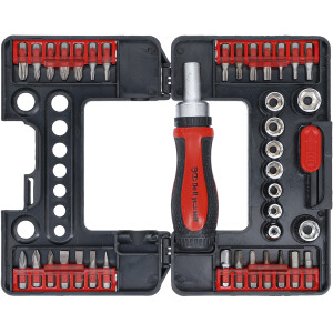 BGS Diy 20138 Bit-/Steckschlüssel-Einsatz-Satz | mit Ratschen-Drehgriff für Bits, umschaltbar | 38-tlg.