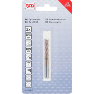 BGS 2040-3 Spiralbohrer | HSS-G | titan-nitriert | 3,0 mm | 2-tlg.