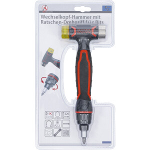 BGS Diy 20800 Wechselkopf-Hammer | mit Ratschen-Drehgriff für Bits, umschaltbar | 3-in-1