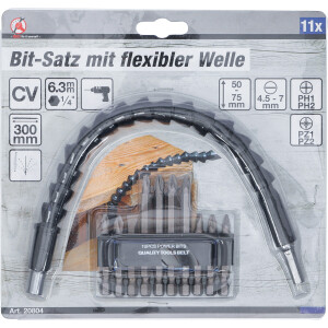 BGS Diy 20804 Bit-Satz mit flexibler Welle | Antrieb Außensechskant 6,3 mm (1/4") | 11-tlg.