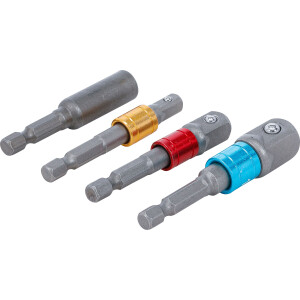 BGS Diy 20814 Adapter-Satz für Bohrmaschinen | farbig | Antrieb Außensechskant 6,3 mm (1/4") | Abtrieb Außenvierkant 6,3 mm (1/4"), 10 mm (3/8"), 12,5 mm (1/2"), Innensechskant 6,3 mm (1/4") | 4-tlg.