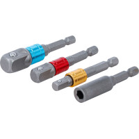 BGS Diy 20814 Adapter-Satz für Bohrmaschinen | farbig | Antrieb Außensechskant 6,3 mm (1/4") | Abtrieb Außenvierkant 6,3 mm (1/4"), 10 mm (3/8"), 12,5 mm (1/2"), Innensechskant 6,3 mm (1/4") | 4-tlg.