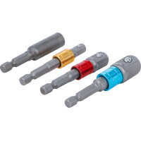 BGS Diy 20814 Adapter-Satz für Bohrmaschinen | farbig | Antrieb Außensechskant 6,3 mm (1/4") | Abtrieb Außenvierkant 6,3 mm (1/4"), 10 mm (3/8"), 12,5 mm (1/2"), Innensechskant 6,3 mm (1/4") | 4-tlg.
