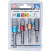 BGS Diy 20814 Adapter-Satz für Bohrmaschinen | farbig | Antrieb Außensechskant 6,3 mm (1/4") | Abtrieb Außenvierkant 6,3 mm (1/4"), 10 mm (3/8"), 12,5 mm (1/2"), Innensechskant 6,3 mm (1/4") | 4-tlg.