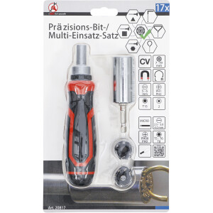 BGS Diy 20817 Präzisions-Bit- / Multi-Einsatz-Satz | mit Ratschen-Drehgriff für Bits, umschaltbar | 17-tlg.