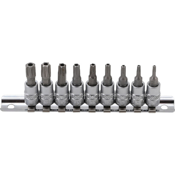 BGS 2165 Bit-Einsatz-Satz | Antrieb Innenvierkant 6,3 mm (1/4") | T-Profil (für Torx) mit Bohrung T10 - T50 | 9-tlg.