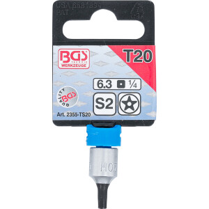 BGS 2355-TS20 Bit-Einsatz | Antrieb Innenvierkant 6,3 mm (1/4") | TS-Profil (für Torx Plus) mit Bohrung TS20