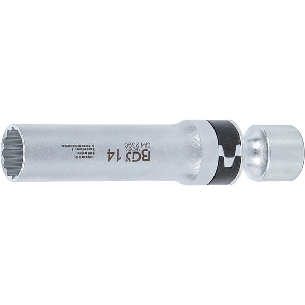 BGS 2390 Zündkerzen-Gelenkeinsatz Zwölfkant mit Haltefeder | Antrieb Innenvierkant 10 mm (3/8") | SW 14 mm