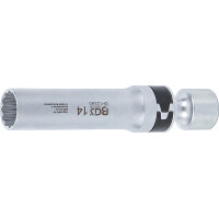 BGS 2390 Zündkerzen-Gelenkeinsatz Zwölfkant mit Haltefeder | Antrieb Innenvierkant 10 mm (3/8") | SW 14 mm