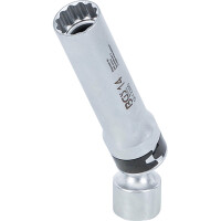 BGS 2390 Zündkerzen-Gelenkeinsatz Zwölfkant mit Haltefeder | Antrieb Innenvierkant 10 mm (3/8") | SW 14 mm