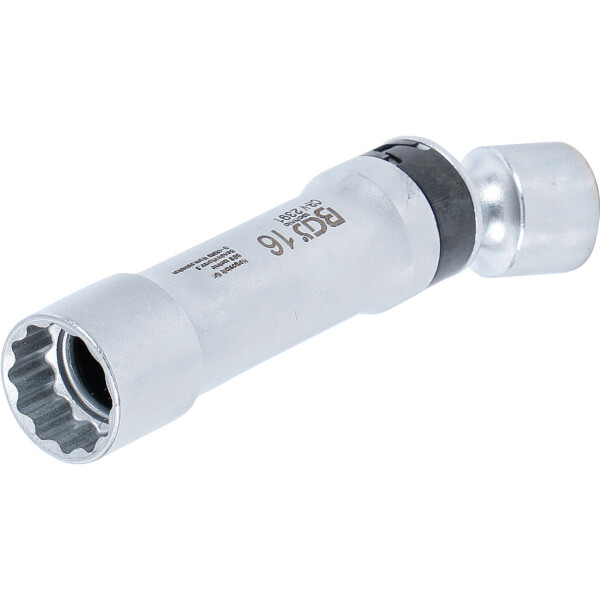 BGS 2391 Zündkerzen-Gelenkeinsatz Zwölfkant mit Haltefeder | Antrieb Innenvierkant 10 mm (3/8") | SW 16 mm