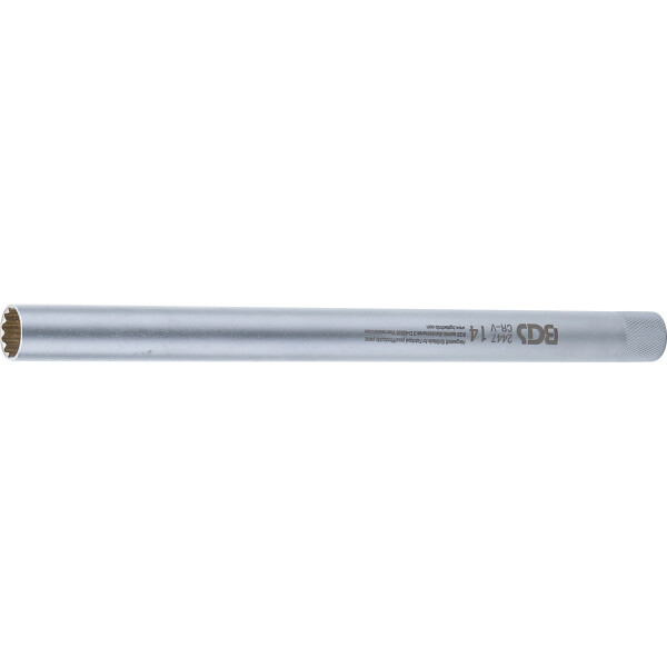 BGS 2447 Zündkerzen-Einsatz mit Magnet, Zwölfkant, extra lang | Antrieb Innenvierkant 10 mm (3/8") | SW 14 mm