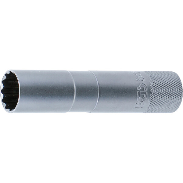 BGS 2448 Zündkerzen-Einsatz mit Haltegummi, Zwölfkant, lang | Antrieb Innenvierkant 10 mm (3/8") | SW 16 mm