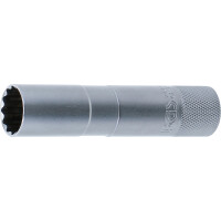 BGS 2448 Zündkerzen-Einsatz mit Haltegummi, Zwölfkant, lang | Antrieb Innenvierkant 10 mm (3/8") | SW 16 mm