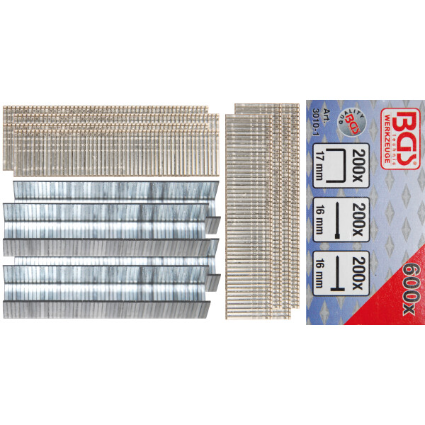 BGS 3010-1 Klammer-, Bolzen und Nagel-Sortiment | 600-tlg.