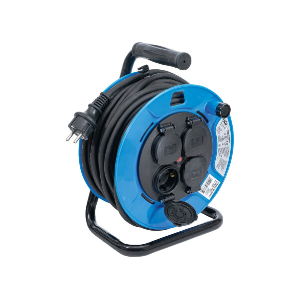 BGS 3375 Kabeltrommel | 25 m | 3 x 1,5 mm² | 4 Steckdosen mit Verschlusskappe | IP 44 | 3500 W