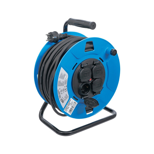 BGS 3378 Kabeltrommel | 50 m | 3 x 1,5 mm² | 4 Steckdosen mit Verschlusskappe | IP 44 | 3500 W