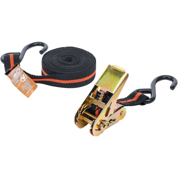 BGS Diy 3553 Knarren-Spannband | mit 2 schweren Haken | 5 m x 24 mm