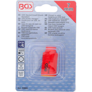 BGS 35869 VDE-Steckschlüssel-Einsatz Sechskant | Antrieb Innenvierkant 10 mm (3/8") | SW 7 mm