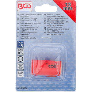 BGS 35873 VDE-Steckschlüssel-Einsatz Sechskant | Antrieb Innenvierkant 10 mm (3/8") | SW 13 mm