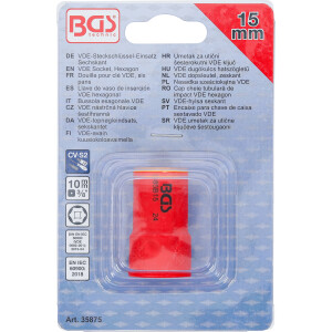 BGS 35875 VDE-Steckschlüssel-Einsatz Sechskant | Antrieb Innenvierkant 10 mm (3/8") | SW 15 mm