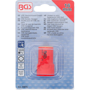 BGS 35876 VDE-Steckschlüssel-Einsatz Sechskant | Antrieb Innenvierkant 10 mm (3/8") | SW 16 mm