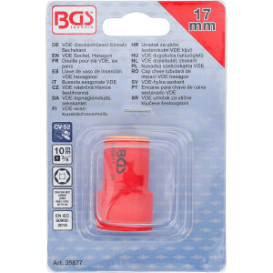BGS 35877 VDE-Steckschlüssel-Einsatz Sechskant | Antrieb Innenvierkant 10 mm (3/8") | SW 17 mm