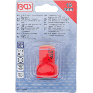 BGS 35879 VDE-Steckschlüssel-Einsatz Sechskant | Antrieb Innenvierkant 10 mm (3/8") | SW 19 mm