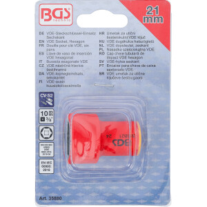 BGS 35880 VDE-Steckschlüssel-Einsatz Sechskant | Antrieb Innenvierkant 10 mm (3/8") | SW 21 mm