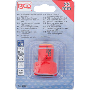 BGS 35881 VDE-Steckschlüssel-Einsatz Sechskant | Antrieb Innenvierkant 10 mm (3/8") | SW 22 mm