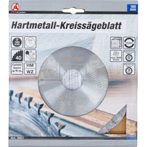 BGS Diy 3951 Hartmetall-Kreissägeblatt | Ø 180 x 30 x 2,5 mm | 40 Zähne
