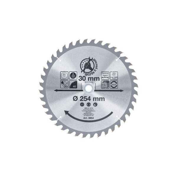 BGS Diy 3954 Hartmetall-Kreissägeblatt | Ø 254 x 30 x 3,2 mm | 40 Zähne