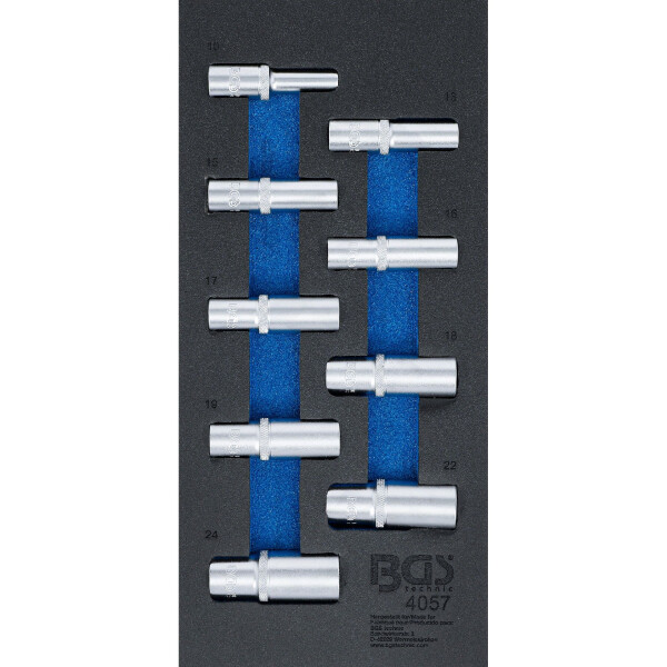 BGS 4057 Werkstattwageneinlage 1/3: Steckschlüssel-Einsätze Sechskant | 12,5 mm (1/2") | 10-24 mm | tief | 9-tlg.