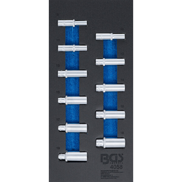 BGS 4058 Werkstattwageneinlage 1/3: Steckschlüssel-Einsätze Sechskant | 10 mm (3/8") | 8 - 19 mm | tief | 11-tlg.